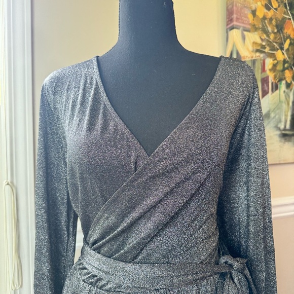 Halogen Glitter Metallic Wrap Long sleeve Dress Women’s‎ Size XL - Picture 2 of 13